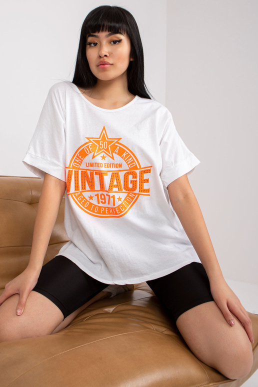 Balts un oranžs kokvilnas t-krekls ar...