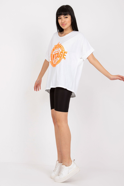 Balts un oranžs kokvilnas t-krekls ar...