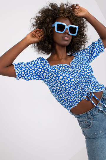 Zilas viskozes īsā blūze ar...