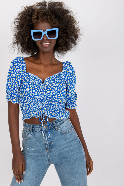 Zilas viskozes īsā blūze ar apdruku...