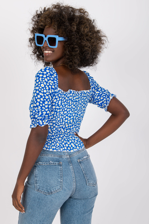 Zilas viskozes īsā blūze ar apdruku...