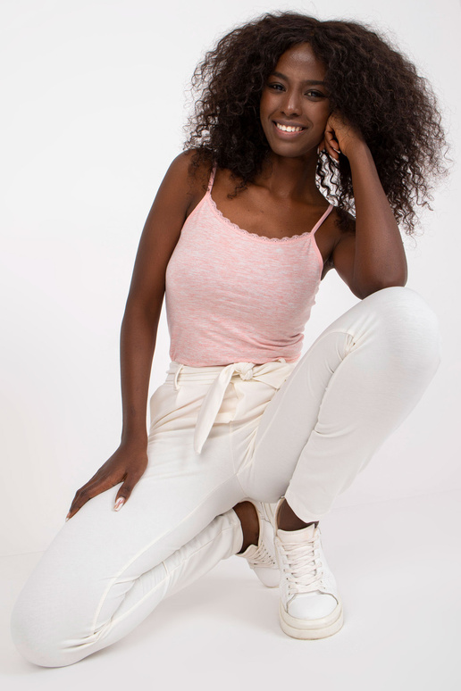 Rozā melanža pamata tops ar lencītēm