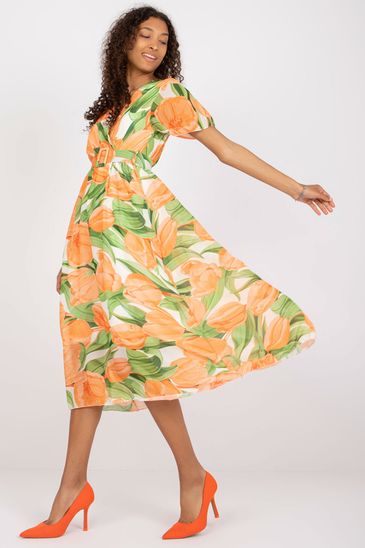 Oranži zaļa midi garuma kleita ar...