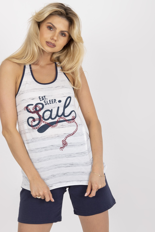 Ecru-Navy divu gabalu apdrukāta pidžama