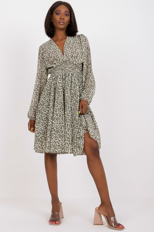 Haki-bēša uzplaiksnīta midi kleita ar...