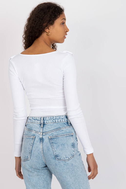 Balta rievota pamata blūze ar V kakla...