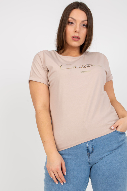 Bēšs plus izmēra t-krekls ar zelta...