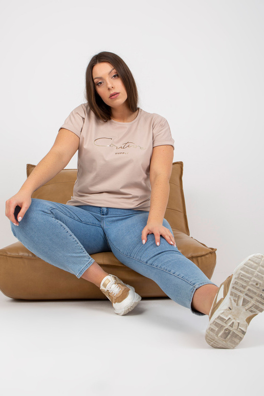 Bēšs plus izmēra t-krekls ar zelta...