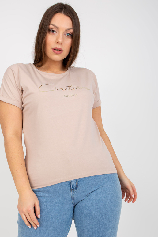 Bēšs plus izmēra t-krekls ar zelta...