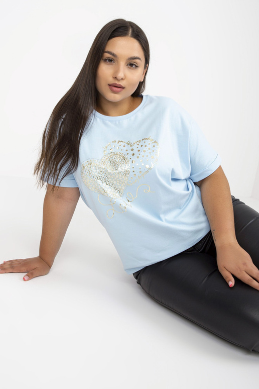 Gaiši zils liela izmēra T-krekls ar...