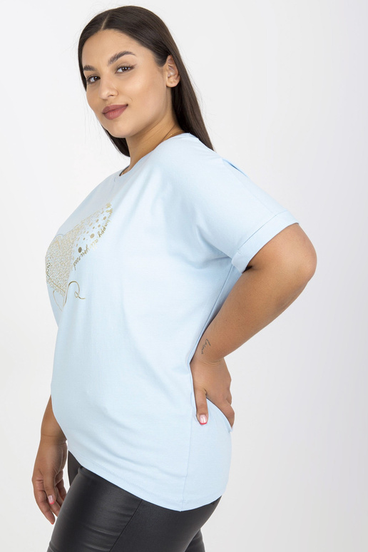 Gaiši zils liela izmēra T-krekls ar...