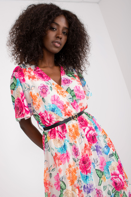 Gaiši bēša kleita ar ziedu apdruku un...