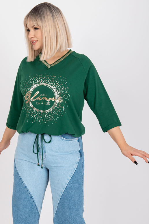 Tumši zaļa plus izmēra blūze ar...