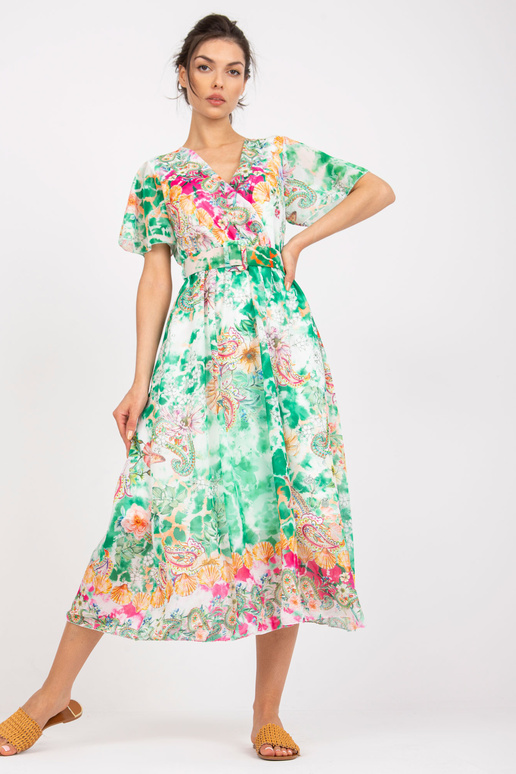 Zaļa midi kleita ar īsām piedurknēm