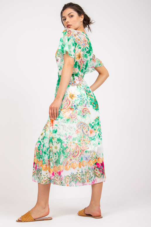 Zaļa midi kleita ar īsām piedurknēm