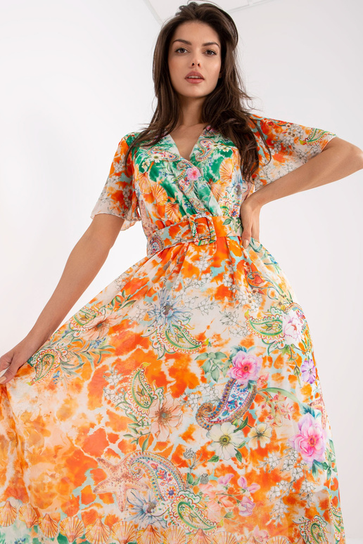 Oranža midi kleita ar apdrukām