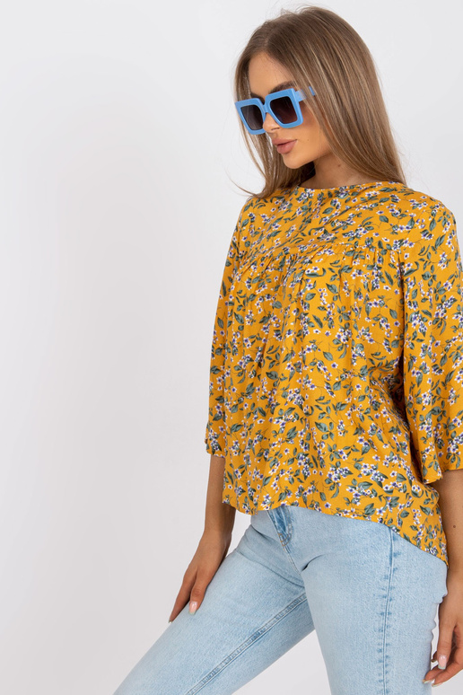 Dzeltena blūze ar ziedu apdruku ZULUNA