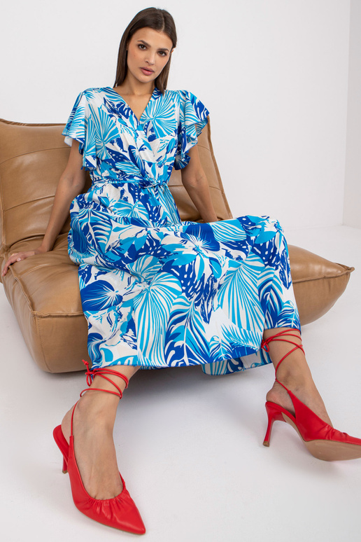 Balta un zila maxi kleita ar apdrukām...