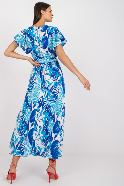 Balta un zila maxi kleita ar apdrukām...