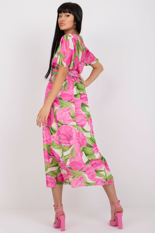 Rozā un zaļa ziedu kleita ar izgriezumu