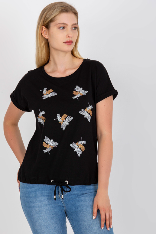 Melns liela izmēra kokvilnas T-krekls...