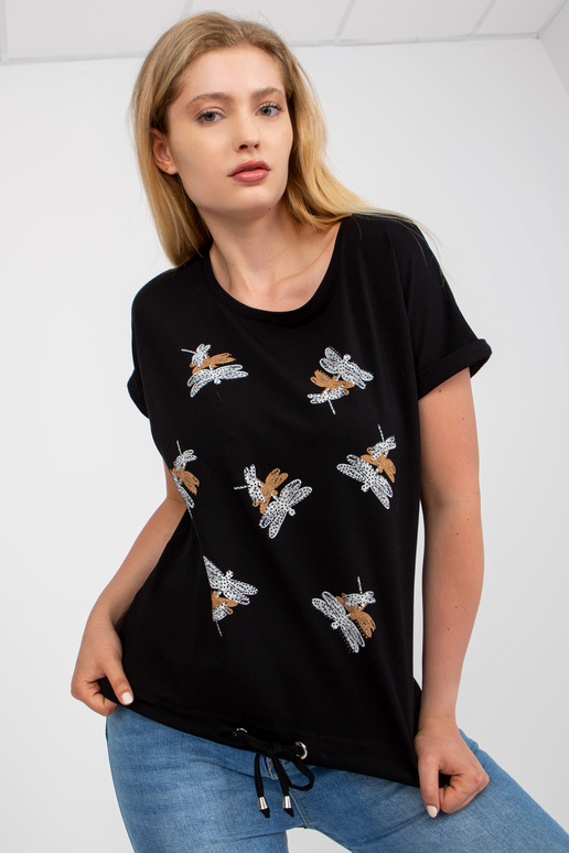 Melns liela izmēra kokvilnas T-krekls...