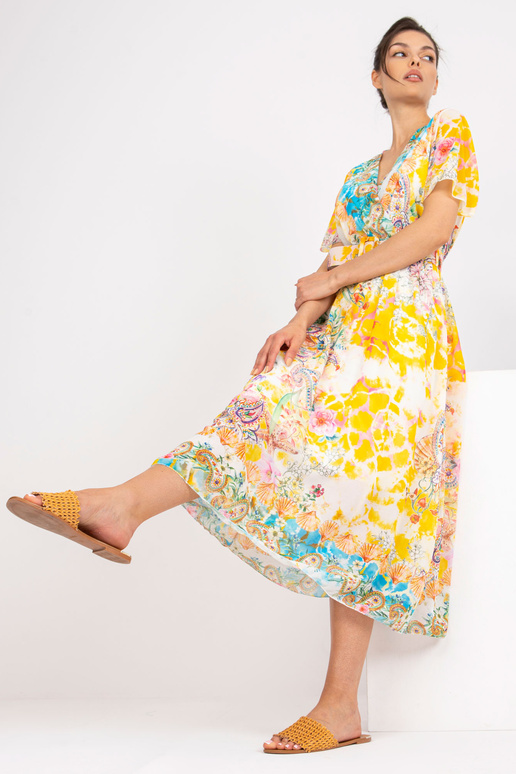 Dzeltena midi kleita ar apdrukām un...