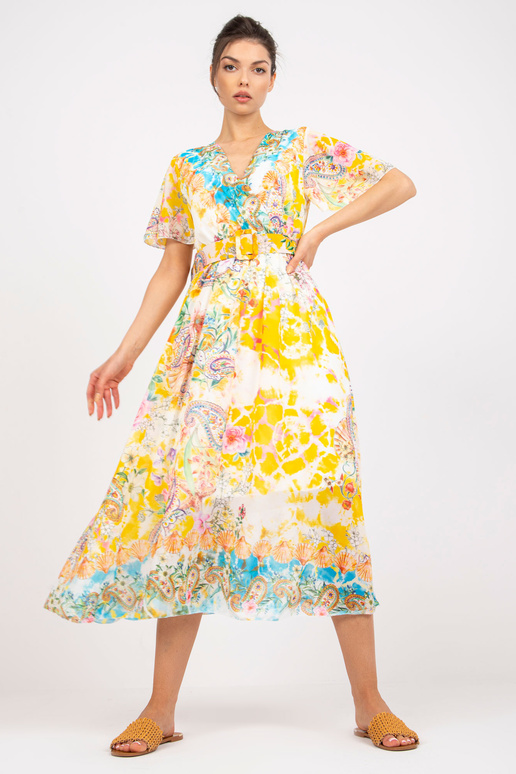Dzeltena midi kleita ar apdrukām un...