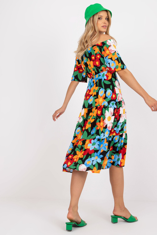 Melna spāņu midi kleita ar ziediem...