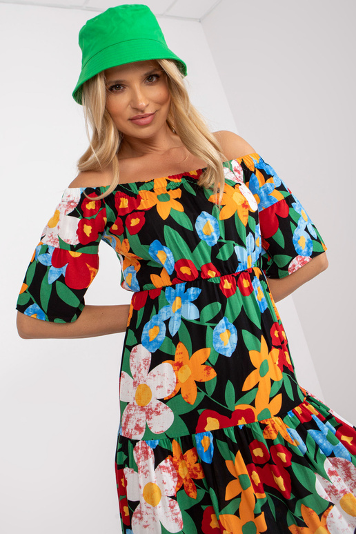 Melna spāņu midi kleita ar ziediem...