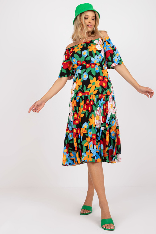 Melna spāņu midi kleita ar ziediem...