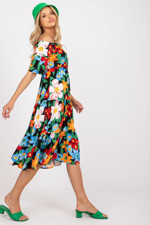 Melna spāņu midi kleita ar ziediem...