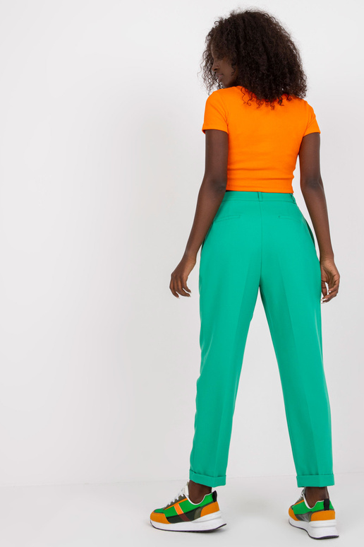 Zaļas sieviešu auduma bikses ar...