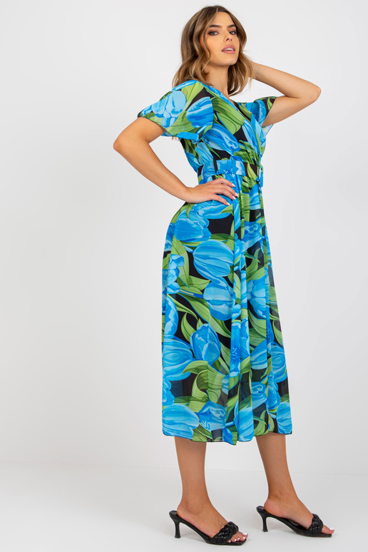 Zila un melna raksta midi kleita ar...