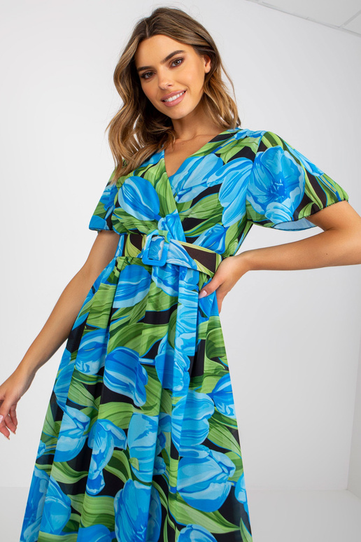 Zila un melna raksta midi kleita ar...