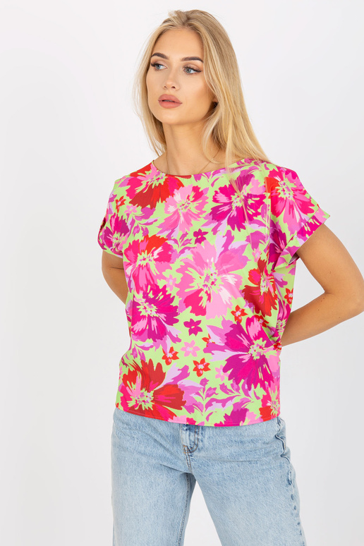 Zaļa un rozā ziedu vasaras blūze RUE... Zaļa un rozā ziedu vasaras blūze RUE...