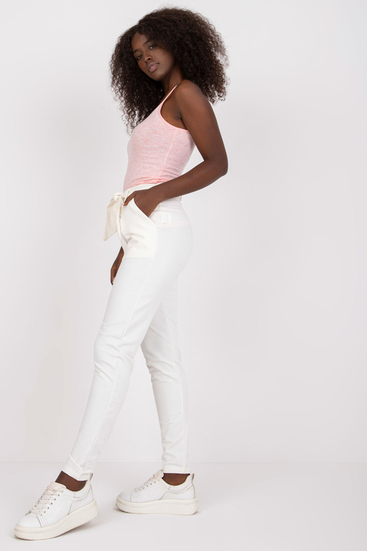 Ecru sieviešu auduma bikses ar augstu...