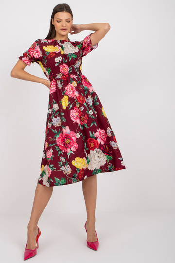 Burgundijas ziedu kleita ar...