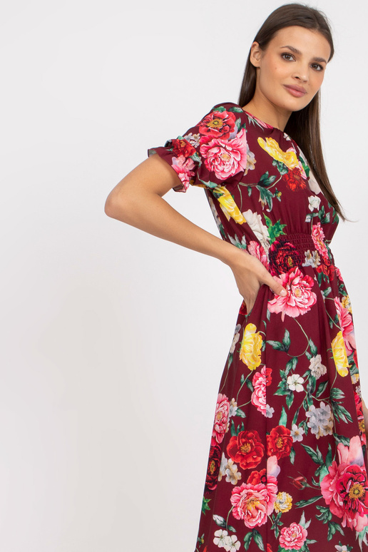 Burgundijas ziedu kleita ar midi...