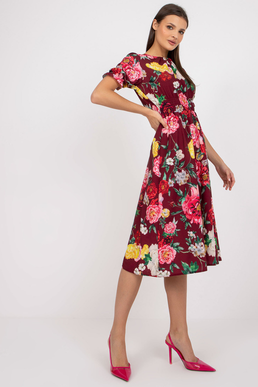 Burgundijas ziedu kleita ar midi...