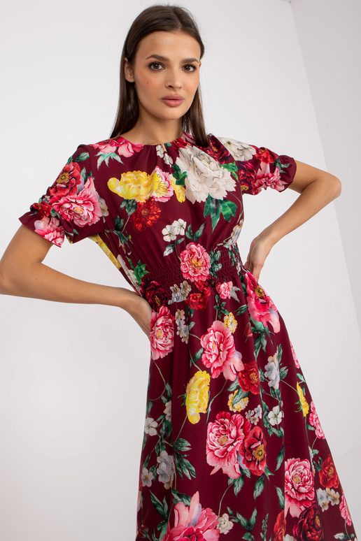 Burgundijas ziedu kleita ar midi...