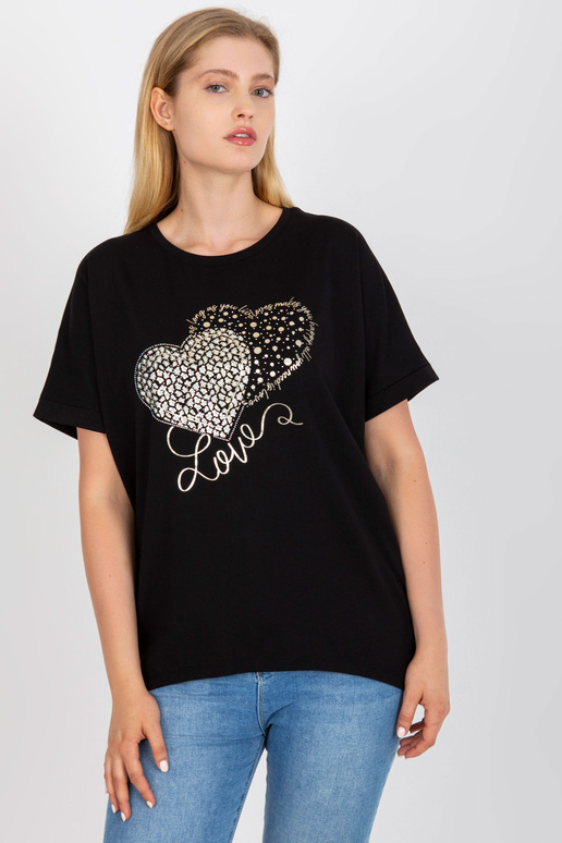 Melns kokvilnas liela izmēra T-krekls...