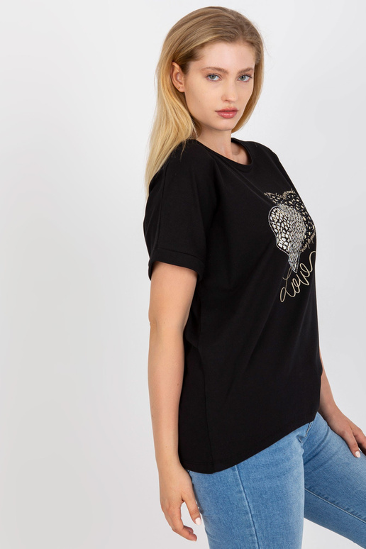 Melns kokvilnas liela izmēra T-krekls...