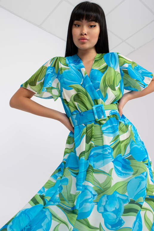 Zila un zaļa ietīšanas kleita ar īsām...