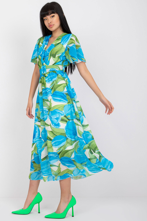 Zila un zaļa ietīšanas kleita ar īsām...