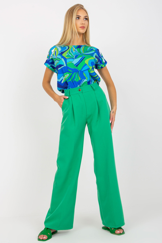 Zaļa uzvalka platas bikses ar kabatām