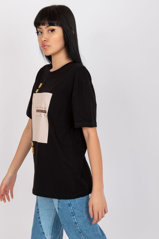 Melns brīvs kokvilnas T-krekls ar... Melns brīvs kokvilnas T-krekls ar...