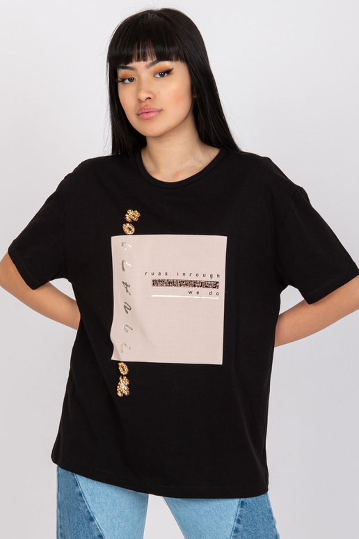 Melns brīvs kokvilnas T-krekls ar... Melns brīvs kokvilnas T-krekls ar...