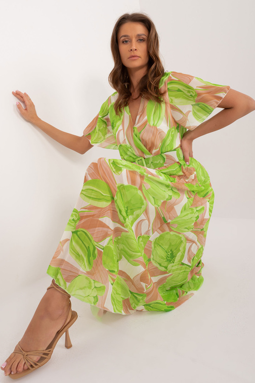 Bēša un zaļa midi kleita viena izmēra...