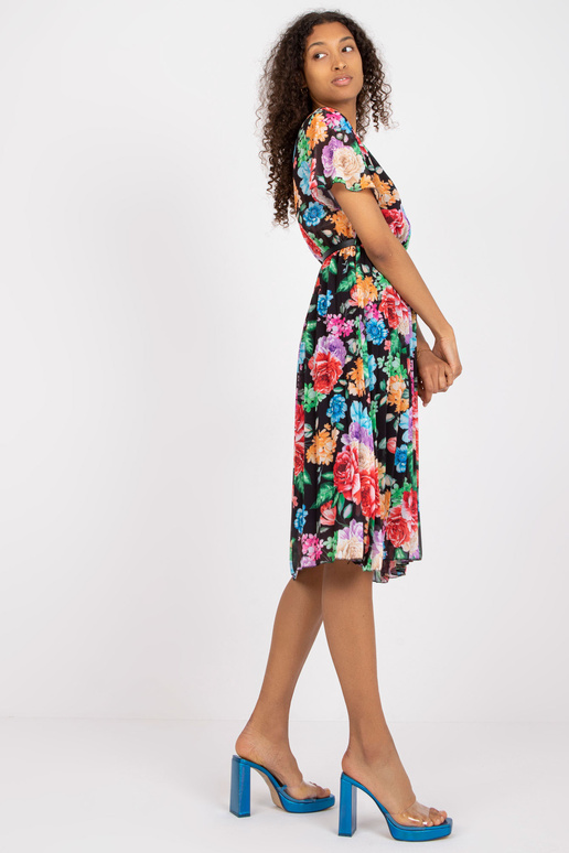 Melna ziedu raksta Midi kleita